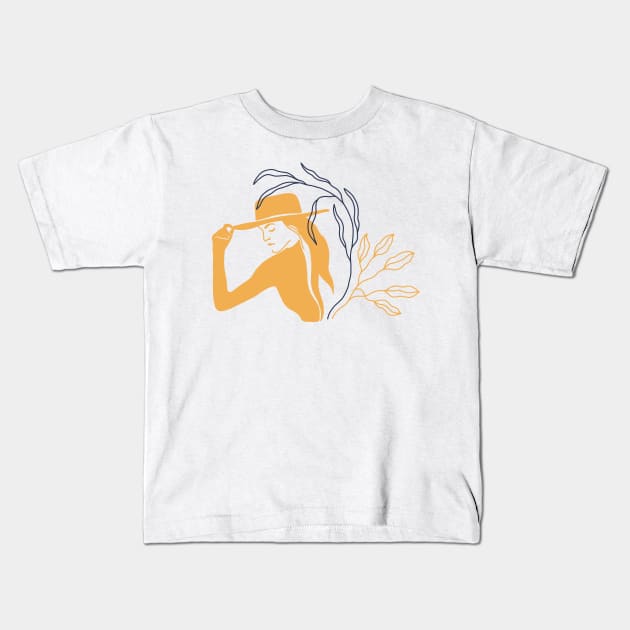 Wild Women Leaf Illustrations Kids T-Shirt by NJORDUR